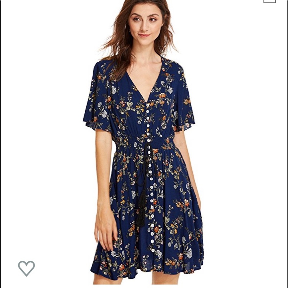 Floral button up knee length dress!